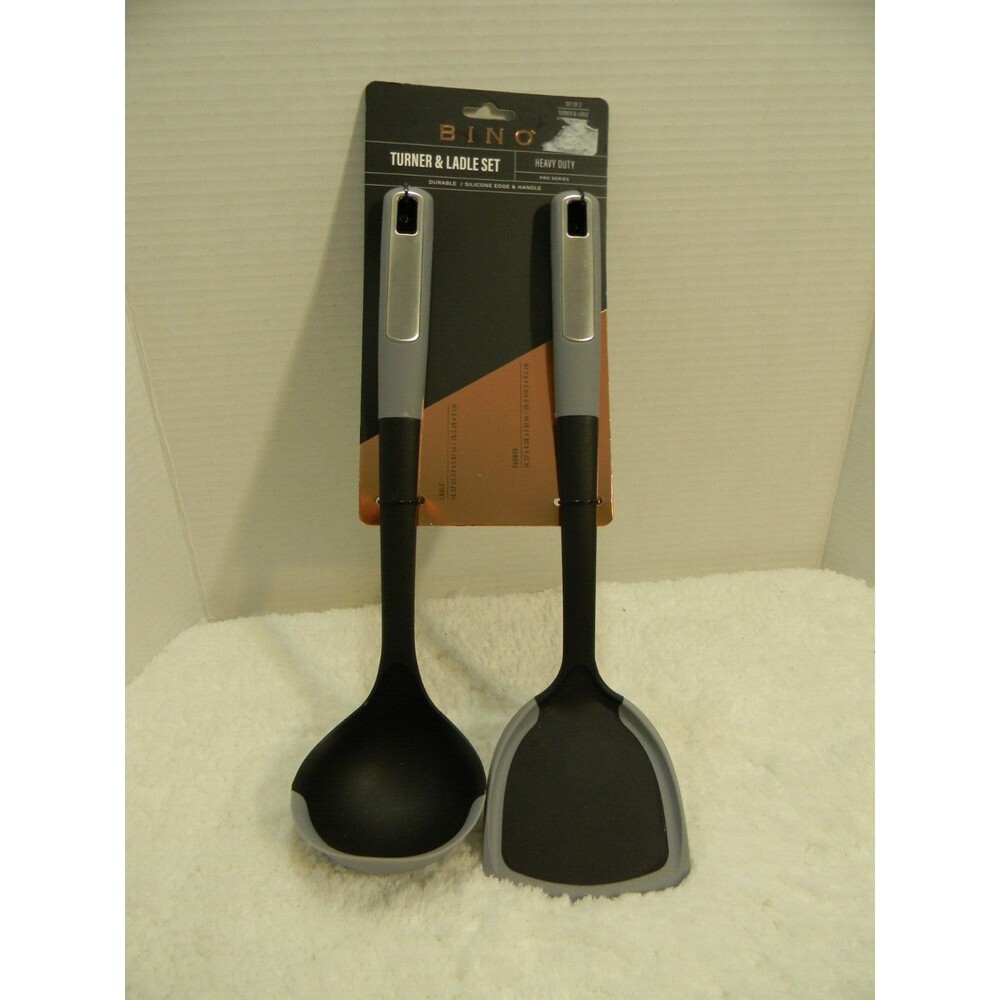 Bino Turner & Ladle Set Heavy Duty Spatula Silicone Edge & Handle Pro Series NWT